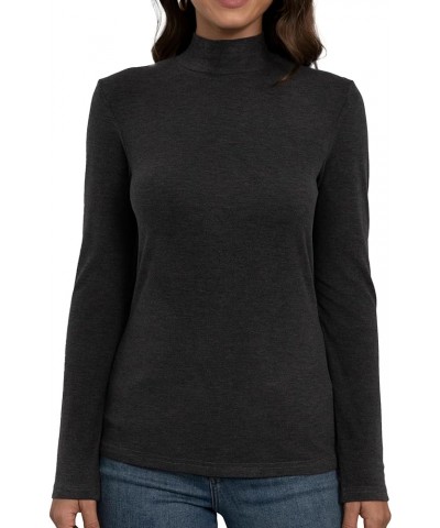 Women's Long Sleeves Mock Turtleneck Tops Basic Stretch Lightweight Under Layer Shirts Charcoal Heather $10.00 Underwear