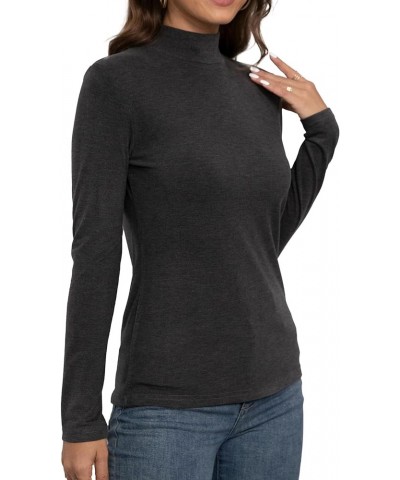 Women's Long Sleeves Mock Turtleneck Tops Basic Stretch Lightweight Under Layer Shirts Charcoal Heather $10.00 Underwear