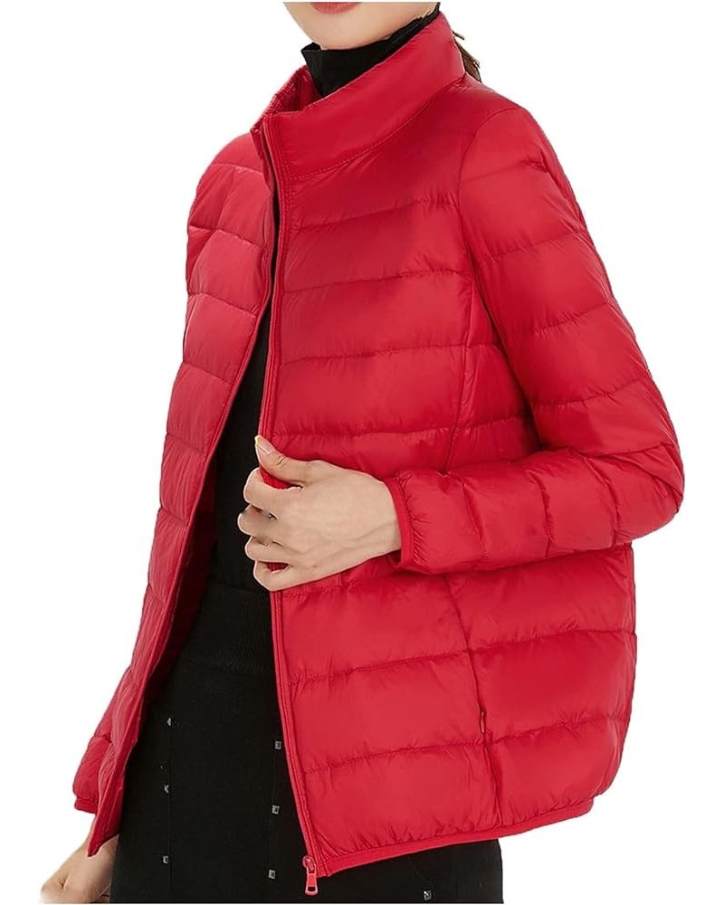 Puffer Jacket Top Sleeve Jacket Color Down Solid Cotton Lightweight Stand Jacket Warm Women's Collar Long Women's Red $19.60 ...