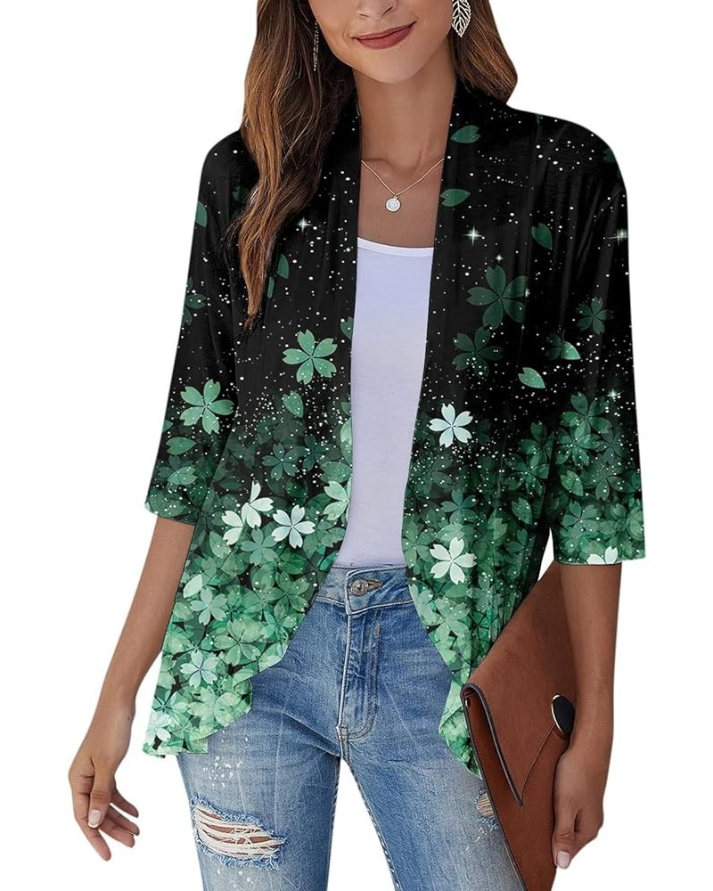 Cardigan for Women Lightweight Summer 3/4 Sleeve Cardigans Dressy Casual Open Front Ruffle Kimono Cardigan Duster D Green $10...