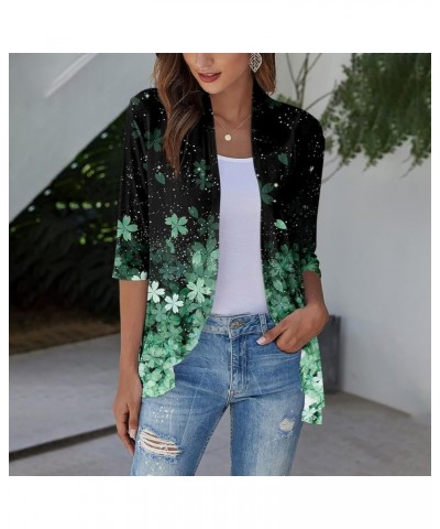 Cardigan for Women Lightweight Summer 3/4 Sleeve Cardigans Dressy Casual Open Front Ruffle Kimono Cardigan Duster D Green $10...