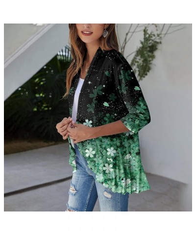 Cardigan for Women Lightweight Summer 3/4 Sleeve Cardigans Dressy Casual Open Front Ruffle Kimono Cardigan Duster D Green $10...