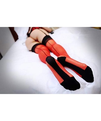 Ultra Thin Sheer Thigh High Rib Silky Control Top Tight, Ultra Shimmery Footed Top Stockings 10d Black Red $7.14 Socks