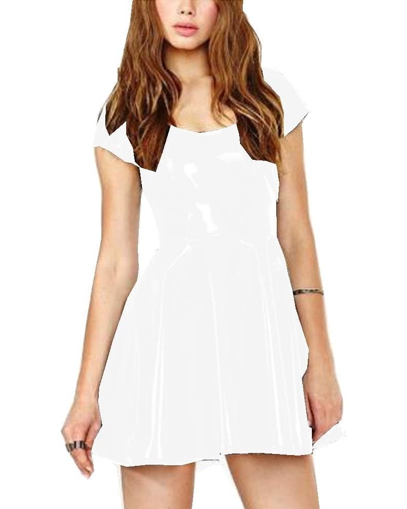 Plus Size Pleated A-line Dress Short Sleeve Fashion PVC Mini Dress White $27.60 Dresses