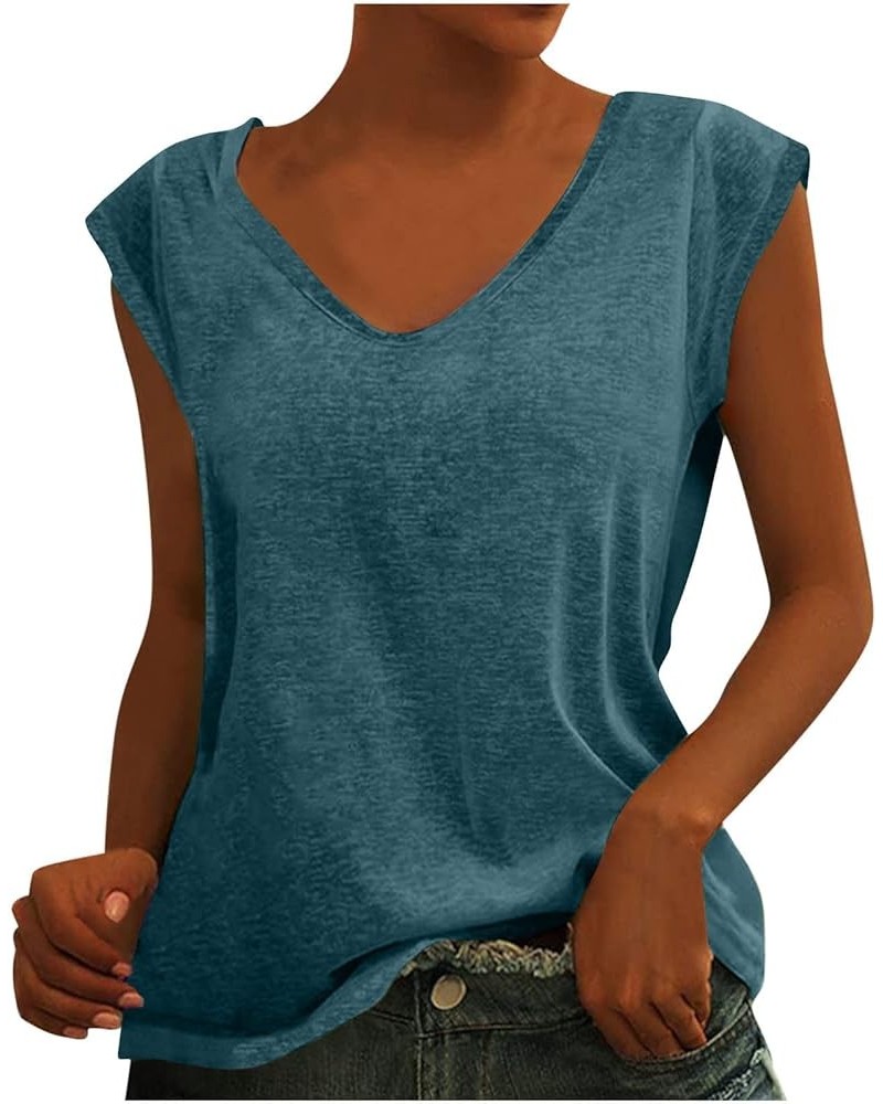 Womens Cap Sleeve Tank Tops Casual T-Shirt V Neck Summer Tees Blouse Loose Fit Basic Shirts Fashion 2024 05 light Blue $5.82 ...