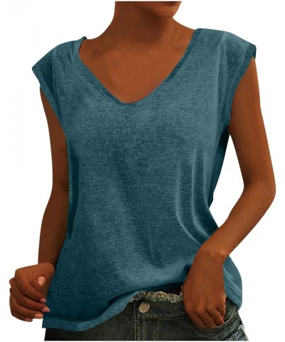 Womens Cap Sleeve Tank Tops Casual T-Shirt V Neck Summer Tees Blouse Loose Fit Basic Shirts Fashion 2024 05 light Blue $5.82 ...