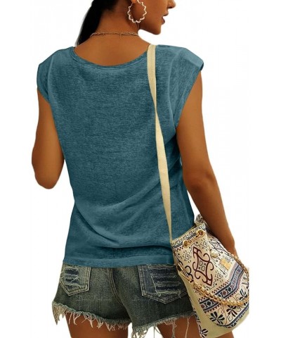 Womens Cap Sleeve Tank Tops Casual T-Shirt V Neck Summer Tees Blouse Loose Fit Basic Shirts Fashion 2024 05 light Blue $5.82 ...