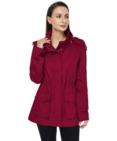 Women's Anorak Military Jacket Lightweight Casual Cotton Coat with Hood Red $34.01 Jackets