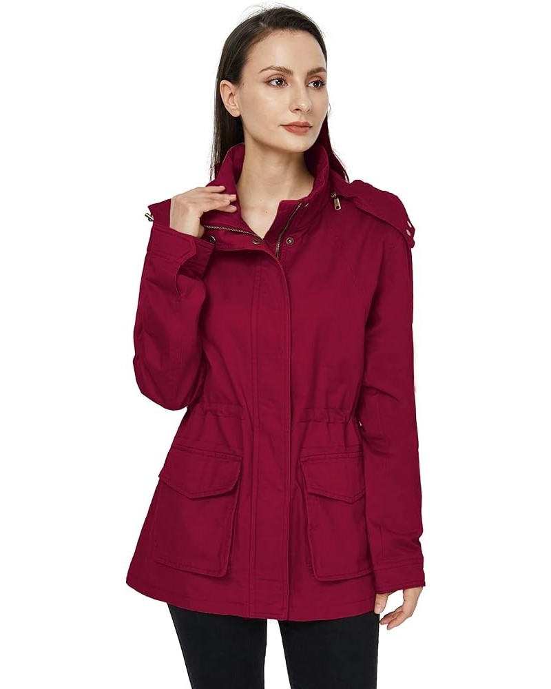 Women's Anorak Military Jacket Lightweight Casual Cotton Coat with Hood Red $34.01 Jackets