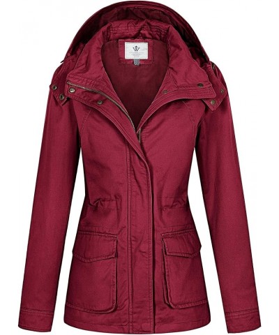 Women's Anorak Military Jacket Lightweight Casual Cotton Coat with Hood Red $34.01 Jackets