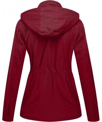 Women's Anorak Military Jacket Lightweight Casual Cotton Coat with Hood Red $34.01 Jackets