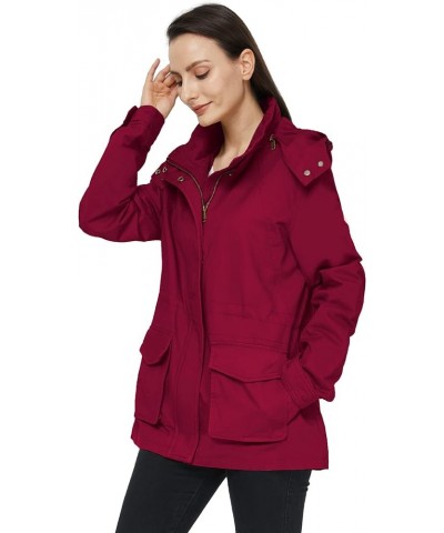 Women's Anorak Military Jacket Lightweight Casual Cotton Coat with Hood Red $34.01 Jackets