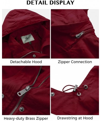 Women's Anorak Military Jacket Lightweight Casual Cotton Coat with Hood Red $34.01 Jackets