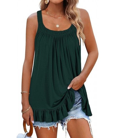 Womens Summer Tank Tops Loose Fit Spaghetti Strap Flowy Sleeveless Pleated Tops S-2XL 05-green $13.24 Tanks