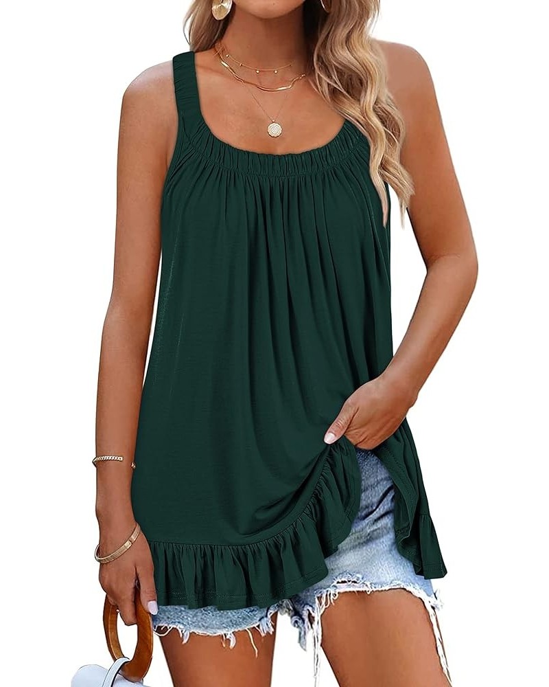 Womens Summer Tank Tops Loose Fit Spaghetti Strap Flowy Sleeveless Pleated Tops S-2XL 05-green $13.24 Tanks