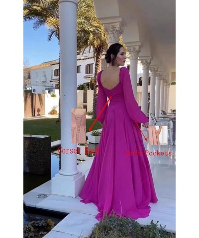 Long Sleeve Bridesmaid Dresses for Women Square Neck Chiffon Formal Evening Gown Red $24.75 Dresses