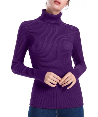 Women's Turtleneck Ribbed Long Sleeve Sweater Pullover Tops Purple $23.77 Sweaters