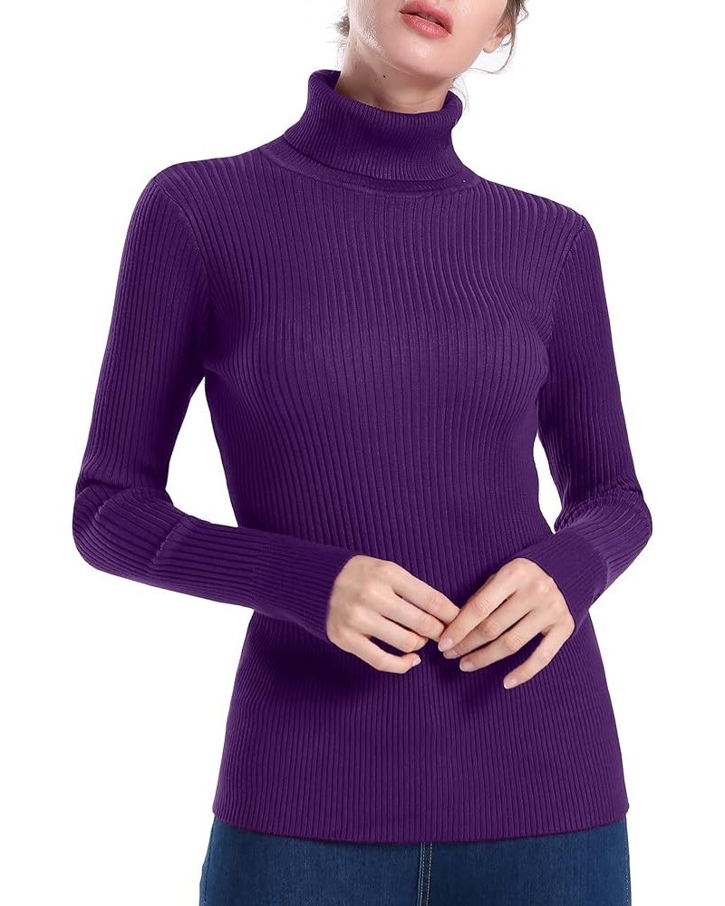 Women's Turtleneck Ribbed Long Sleeve Sweater Pullover Tops Purple $23.77 Sweaters