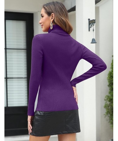 Women's Turtleneck Ribbed Long Sleeve Sweater Pullover Tops Purple $23.77 Sweaters