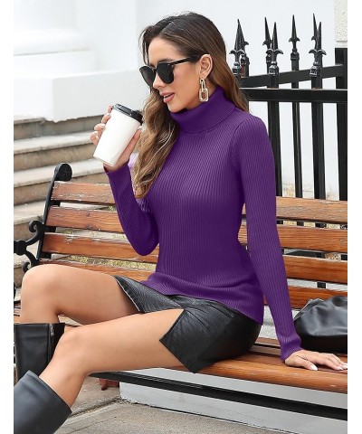 Women's Turtleneck Ribbed Long Sleeve Sweater Pullover Tops Purple $23.77 Sweaters