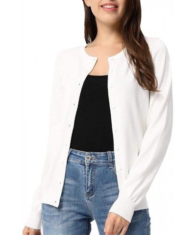 Women's Long Sleeve Button Down Crew Neck Classic Sweater Knit Cardigan Pure White $18.14 Sweaters