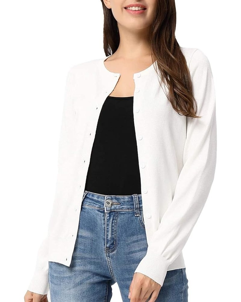 Women's Long Sleeve Button Down Crew Neck Classic Sweater Knit Cardigan Pure White $18.14 Sweaters