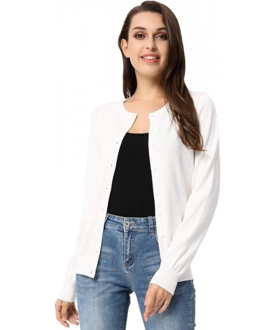 Women's Long Sleeve Button Down Crew Neck Classic Sweater Knit Cardigan Pure White $18.14 Sweaters