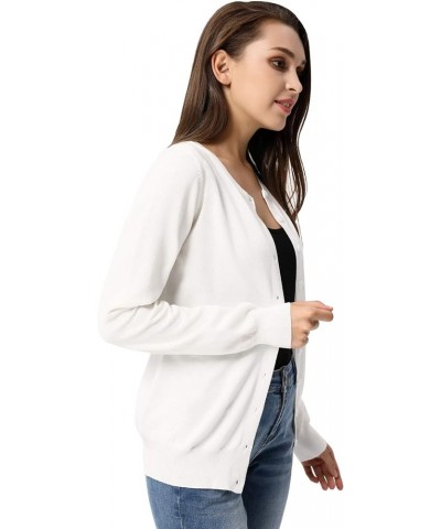 Women's Long Sleeve Button Down Crew Neck Classic Sweater Knit Cardigan Pure White $18.14 Sweaters