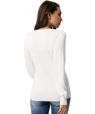 Women's Long Sleeve Button Down Crew Neck Classic Sweater Knit Cardigan Pure White $18.14 Sweaters