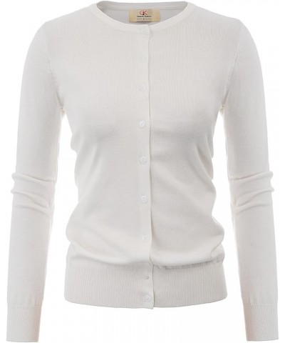 Women's Long Sleeve Button Down Crew Neck Classic Sweater Knit Cardigan Pure White $18.14 Sweaters