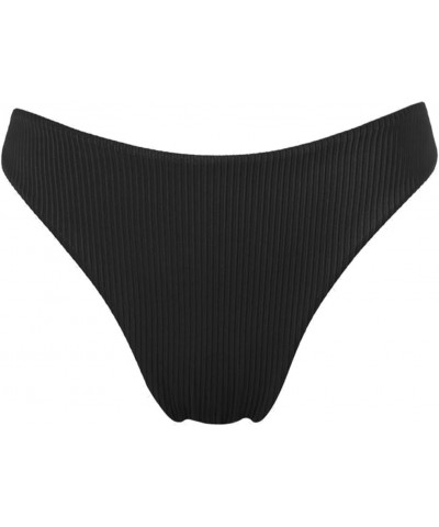 Women's Ribbed Tie Reversible Bikini Bottom Adjustable Hipster Full & High Cut Swimsuit Black $17.82 Swimsuits