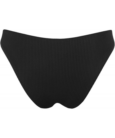 Women's Ribbed Tie Reversible Bikini Bottom Adjustable Hipster Full & High Cut Swimsuit Black $17.82 Swimsuits