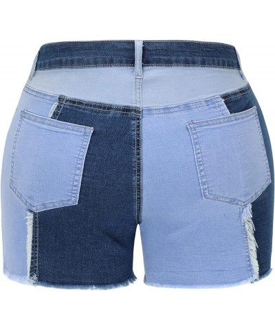 Womens Mid Rise Stretchy Patchwork Jeans Shorts Raw Frayed Hem Casual Denim Shorts Light Blue $18.54 Shorts