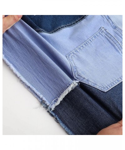 Womens Mid Rise Stretchy Patchwork Jeans Shorts Raw Frayed Hem Casual Denim Shorts Light Blue $18.54 Shorts