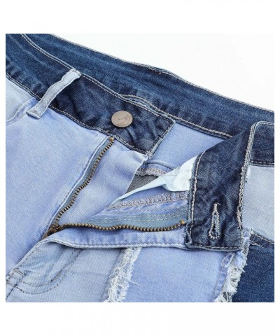 Womens Mid Rise Stretchy Patchwork Jeans Shorts Raw Frayed Hem Casual Denim Shorts Light Blue $18.54 Shorts