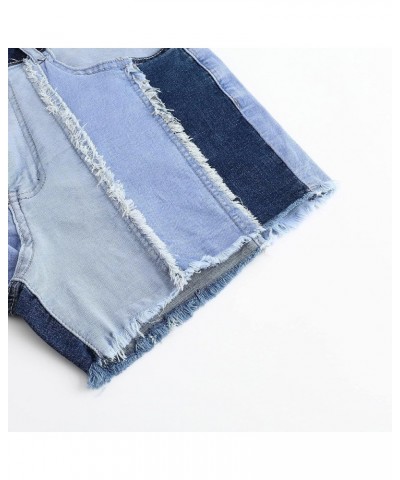 Womens Mid Rise Stretchy Patchwork Jeans Shorts Raw Frayed Hem Casual Denim Shorts Light Blue $18.54 Shorts