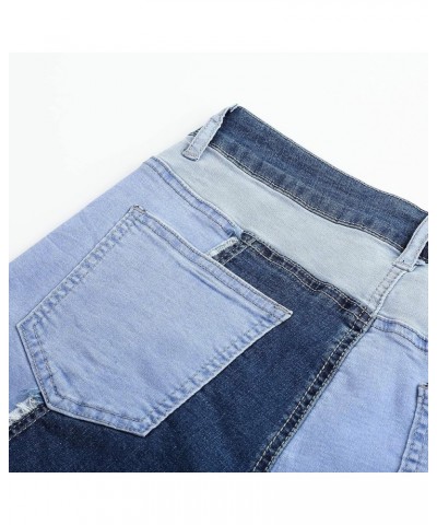 Womens Mid Rise Stretchy Patchwork Jeans Shorts Raw Frayed Hem Casual Denim Shorts Light Blue $18.54 Shorts