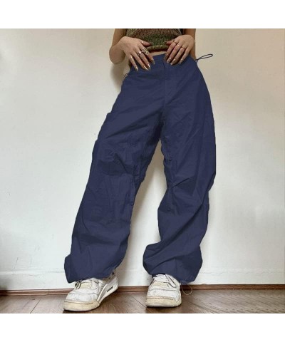 Women's Baggy Cargo Pants Low Waist Hip Hop Sweatpants Drawstring Oversized Loose Wide Leg Hippie Joggers Trousers E Blue $23...