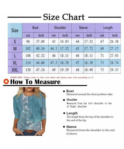 3/4 Length Sleeve Shirts for Women Womens Fall Fashion 2023 Casual Summer Blouses Crewneck Tops 01-blue $6.95 Blouses