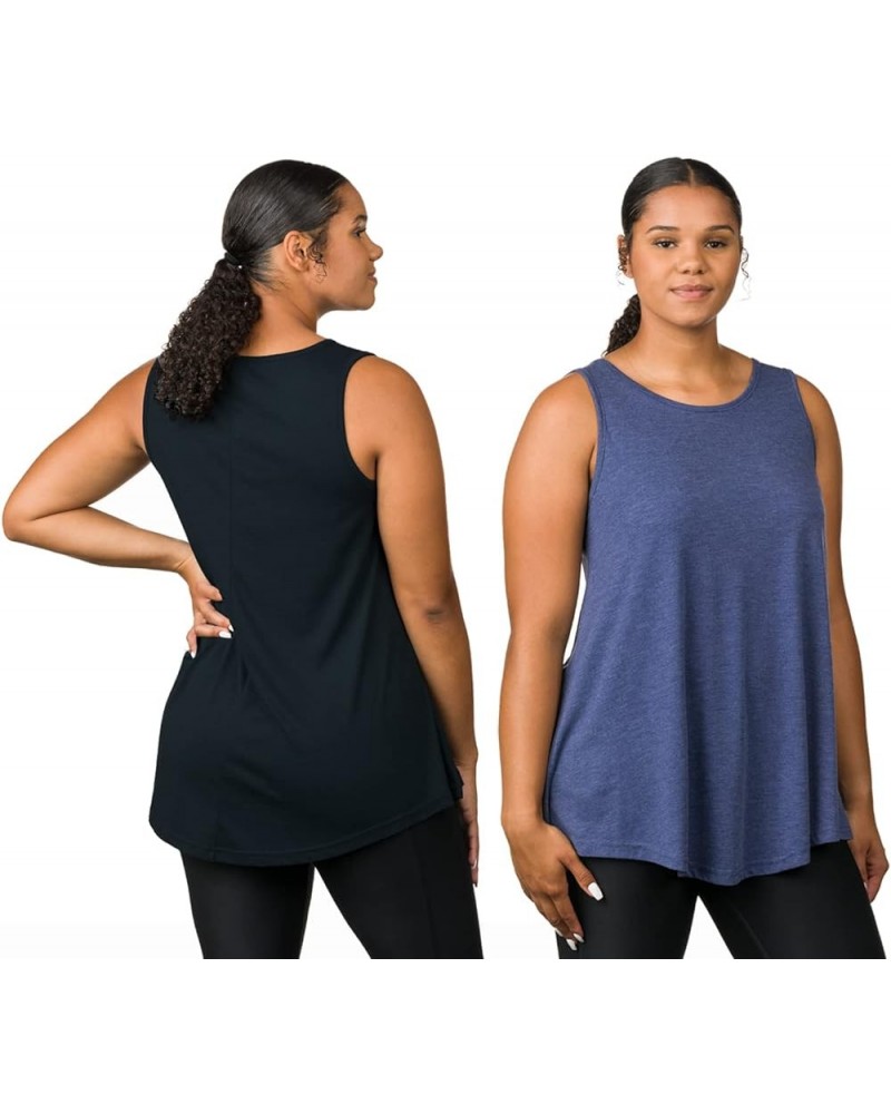 2 Pack Long Flowy Sleeveless Tunic Top For Women Blk/Blue P $17.15 Tops