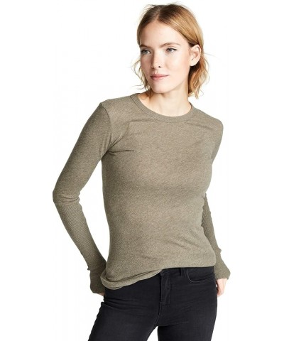 Women’s Cashmere Blend Cuffed Crew Top with Thumbholes Pebble $41.86 Sweaters