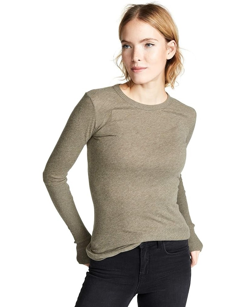 Women’s Cashmere Blend Cuffed Crew Top with Thumbholes Pebble $41.86 Sweaters