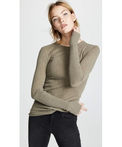 Women’s Cashmere Blend Cuffed Crew Top with Thumbholes Pebble $41.86 Sweaters