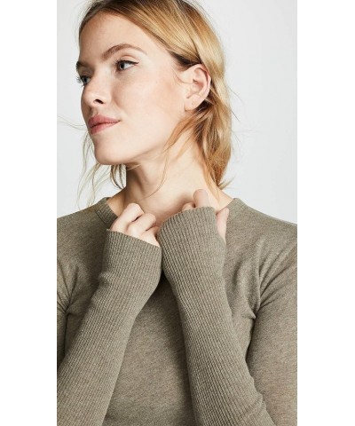 Women’s Cashmere Blend Cuffed Crew Top with Thumbholes Pebble $41.86 Sweaters