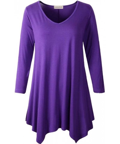 Plus Size Tops for Women Tunic Asymmetrical Dress Shirts 3/4 Sleeve V Neck Flowy Ladies Clothes for Leggings Deep Purple $16....