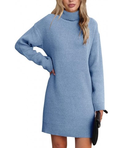 Womens Turtleneck Oversized Sweater Dress Ribbed Knit Long Sleeve Soft Pullover Mini Dress Blue $11.61 Sweaters