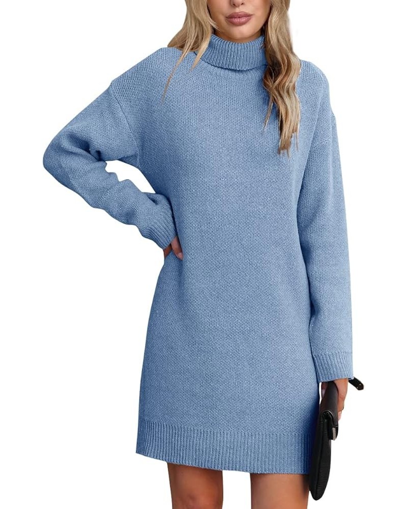 Womens Turtleneck Oversized Sweater Dress Ribbed Knit Long Sleeve Soft Pullover Mini Dress Blue $11.61 Sweaters