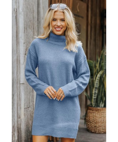 Womens Turtleneck Oversized Sweater Dress Ribbed Knit Long Sleeve Soft Pullover Mini Dress Blue $11.61 Sweaters