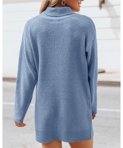 Womens Turtleneck Oversized Sweater Dress Ribbed Knit Long Sleeve Soft Pullover Mini Dress Blue $11.61 Sweaters