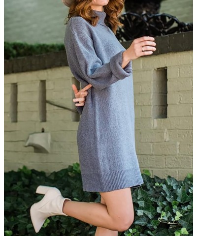 Womens Turtleneck Oversized Sweater Dress Ribbed Knit Long Sleeve Soft Pullover Mini Dress Blue $11.61 Sweaters